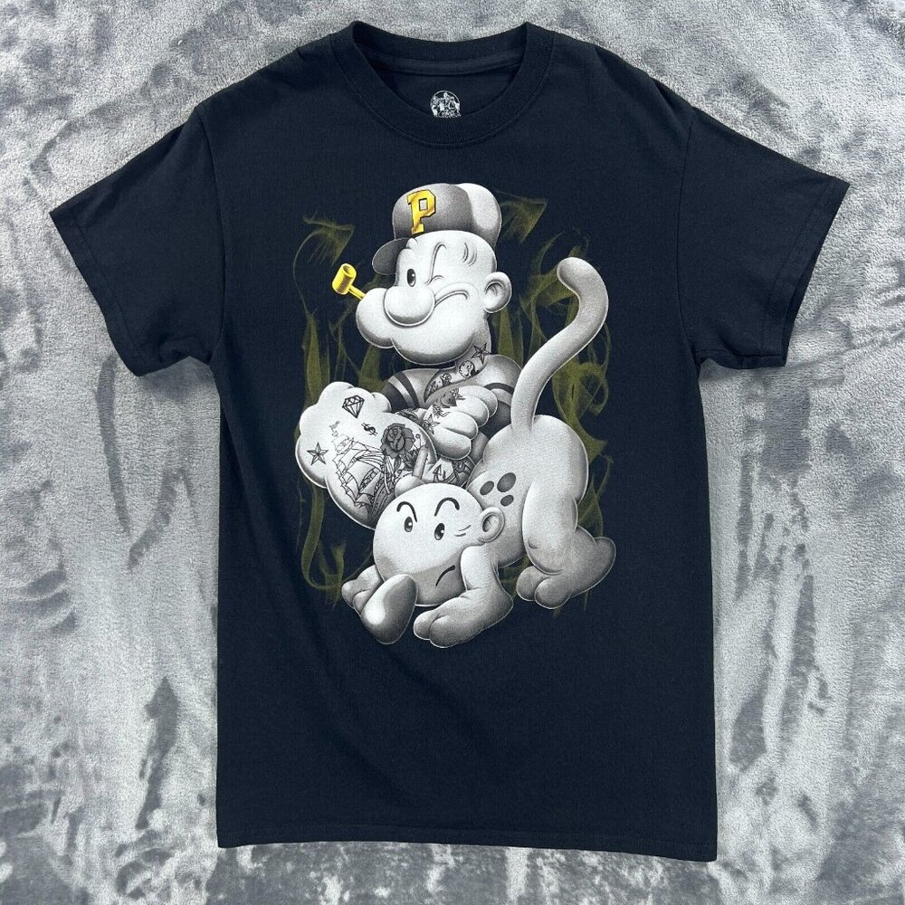Vintage Popeye Shirt Men S Black The Sailor Man Poker Rap Gangster Y2K Tee